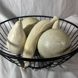 Decorative MCM Fruit Set in Black Wire Basket